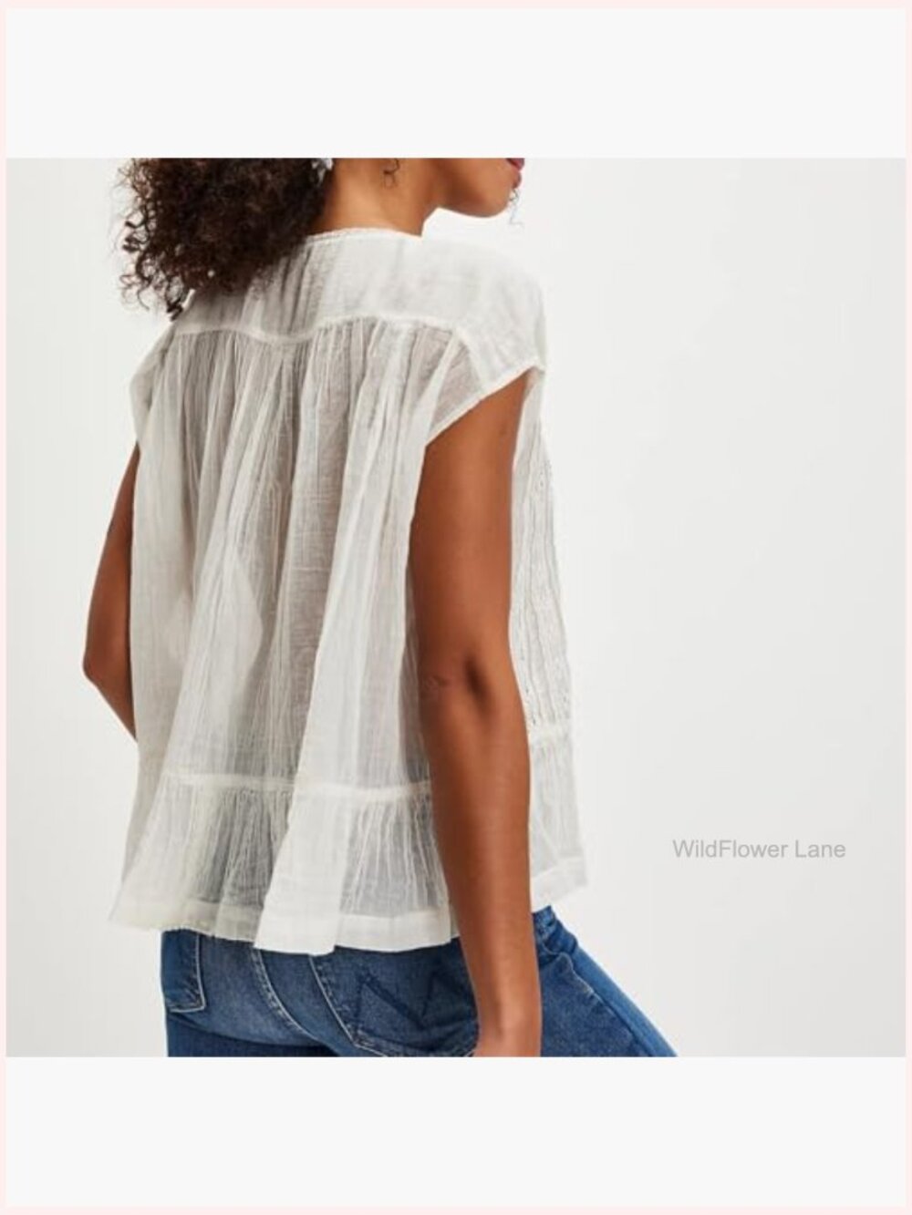 Semi Sheer Lace Trim Button Down Blouse Y2k Streetwear Top - Picture 4 of 4